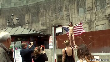 Naked American tourist in public outdoor