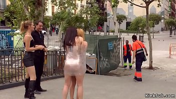 Naked sluts wrapped in nylon in public