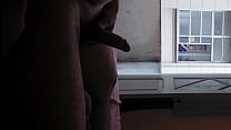Blond neighbor can't leave window watching me naked with hard dick. Full exposed high risky